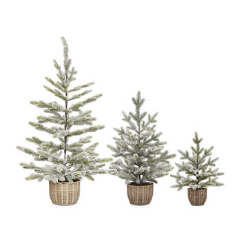 North Pole Trading Co. Flocked Rattan Potted Christmas Tabletop Tree Collection