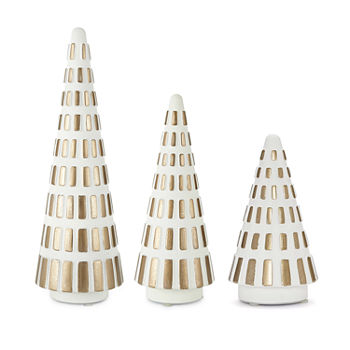 North Pole Trading Co. Chateau Ivory & Gold Led Christmas Tabletop Tree Collection