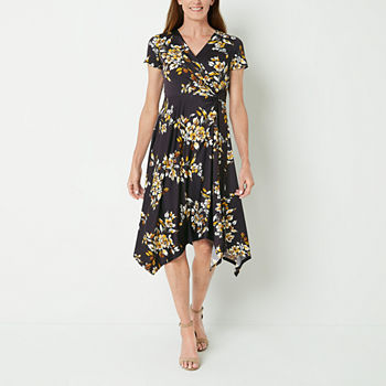 Perceptions Short Sleeve Floral High-Low Fit + Flare Dress