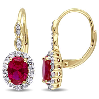 Red Lab-Created Ruby and Diamond Accent  Drop Earrings in 14K Gold