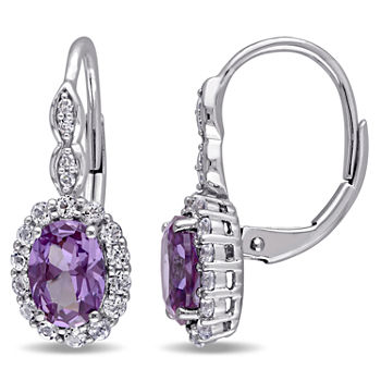 Diamond Accent Genuine Purple Alexandrite 14K Gold Drop Earrings