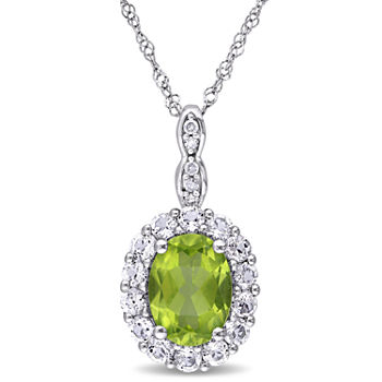 Womens Diamond Accent Genuine Green Peridot 14K Gold Pendant Necklace
