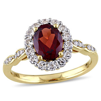 Womens Diamond Accent Genuine Red Garnet 14K Gold Cocktail Ring