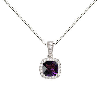 Womens Genuine Purple Amethyst Sterling Silver Round Pendant Necklace