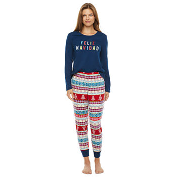 North Pole Trading Co. Fun Feliz Womens Long Sleeve 2-pc. Pant Pajama Set