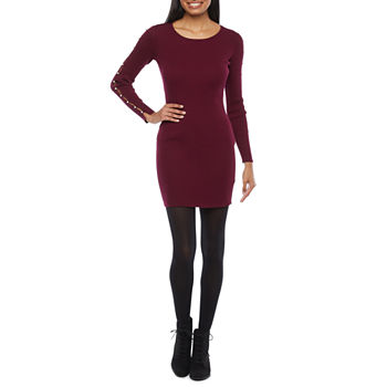 Byer California Juniors Cut Outs Embellished Long Sleeve Sweater Dress