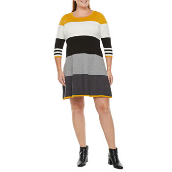 Jessica Howard Plus 3/4 Sleeve Colorblock Sweater Dress