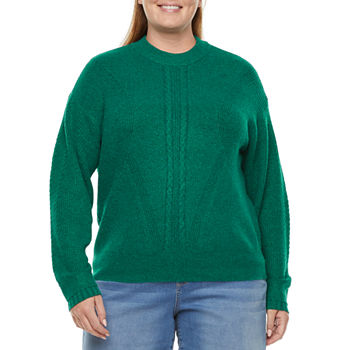 St. John's Bay Plus Womens Crew Neck Long Sleeve Pullover Sweater