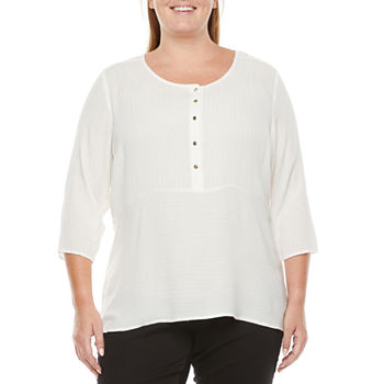 Liz Claiborne Plus Womens Henley Neck 3/4 Sleeve Henley Shirt