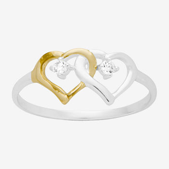 Silver Treasures Cubic Zirconia 14K Gold Over Silver Heart Band