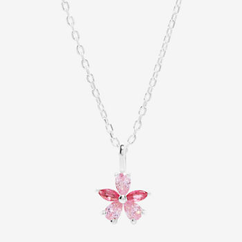 Itsy Bitsy Cubic Zirconia Sterling Silver 16 Inch Cable Flower Pendant Necklace