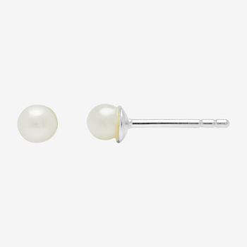 Itsy Bitsy Simulated Pearl Sterling Silver 4mm Stud Earrings