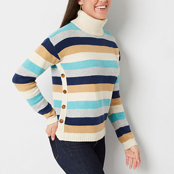 St. John's Bay Womens Turtleneck Long Sleeve Striped Pullover Sweater