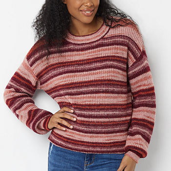 a.n.a Womens Crew Neck Long Sleeve Striped Pullover Sweater
