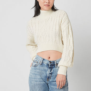 Arizona Juniors Cropped Womens Mock Neck Long Sleeve Pullover Sweater