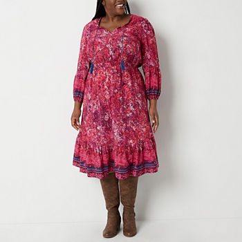 Frye and Co. Plus Long Sleeve Midi Fit + Flare Dress