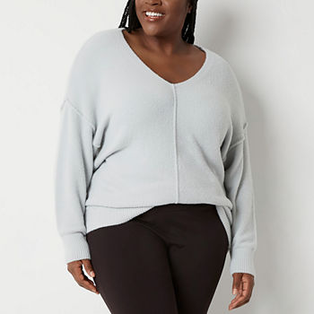 Stylus Plus Womens V Neck Long Sleeve Pullover Sweater