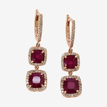LIMITED QUANTITIES! Effy Final Call Lead Glaass-filled Ruby 14K Rose Gold Drop Earrings