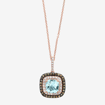 LIMITED QUANTITIES! Effy Final Call Womens Genuine Blue Aquamarine &  1/4 CT. T.W. Genuine Diamond 14K Rose Gold Pendant Necklace