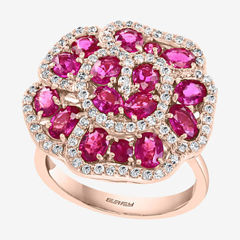 LIMITED QUANTITIES! Effy Final Call Womens Lead Glass-Filled Red Ruby 14K Rose Gold Cocktail Ring