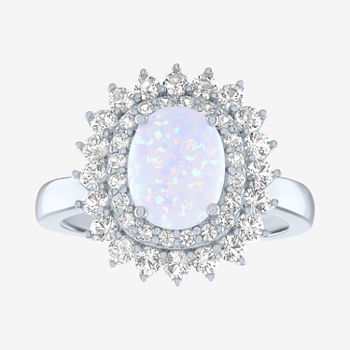 Womens Lab Created White Opal Sterling Silver Cocktail Ring