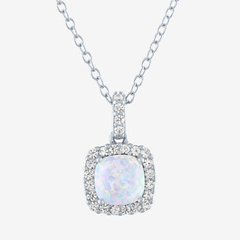 Limited Time Special! Womens Lab Created White Opal Sterling Silver Pendant Necklace