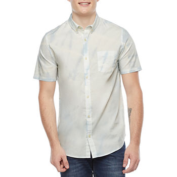 Arizona Mens Regular Fit Short Sleeve Tie Dye Button-Down Shirt