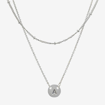 Sparkle Allure Initial Pure Silver Over Brass 16 Inch Link Round Pendant Necklace