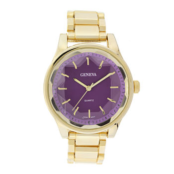Geneva Womens Purple Dial Gold-Tone Bracelet Watch