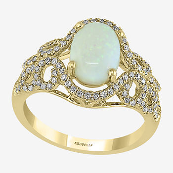 LIMITED QUANTITIES! Effy Final Call Womens 1/2 CT. T.W. Genuine Diamond & Genuine White Opal 14K Gold Cocktail Ring