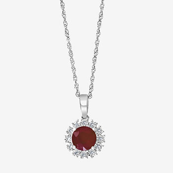 Effy Womens Diamond Accent Genuine Red Ruby Sterling Silver Pendant Necklace