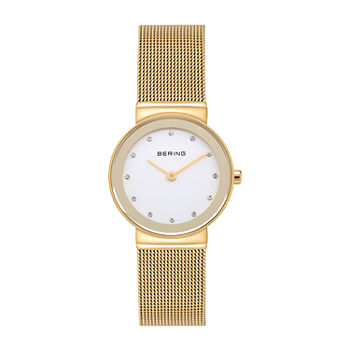 Bering Womens Crystal Accent Gold Tone Stainless Steel Bracelet Watch 10126-334