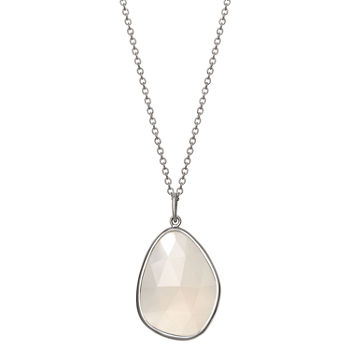 Womens Genuine White Chalcedony Sterling Silver Pendant Necklace