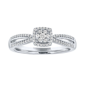 Promise My Love Womens 1/6 CT. T.W. Genuine White Diamond Sterling Silver Cushion Promise Ring