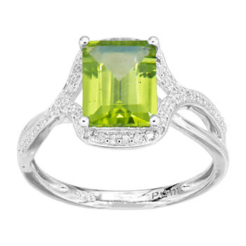 Womens Genuine Green Peridot Sterling Silver Cocktail Ring