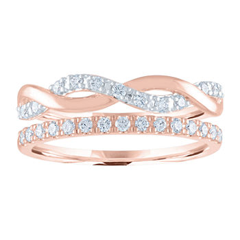 Womens 1/4 CT. T.W. Lab Grown White Diamond 14K Rose Gold Over Silver Stackable Ring