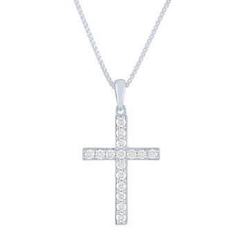 Womens 1/4 CT. T.W. Lab Grown White Diamond Sterling Silver Cross Pendant Necklace