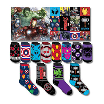 12 Days Of Advent Calendar Mens 12 Pair Marvel Crew Socks
