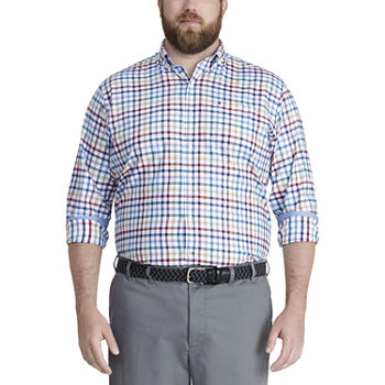IZOD Big and Tall Mens Classic Fit Long Sleeve Plaid Button-Down Shirt