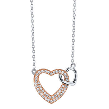 Footnotes Sisters Clear Sterling Silver Heart Pendant Necklace