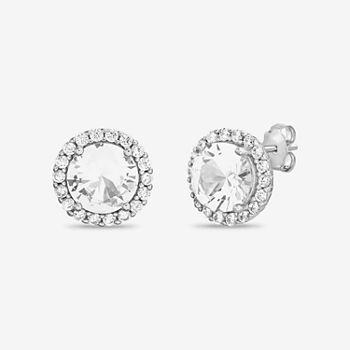 Silver Treasures Lab Created White Topaz & Cubic Zirconia Sterling Silver Stud Earrings