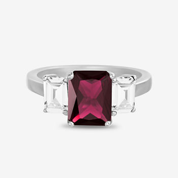Silver Treasures Lab Created Ruby & Cubic Zirconia Sterling Silver Side Stone Cocktail Ring