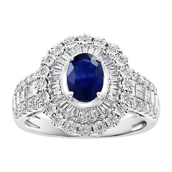 Effy Final Call Womens Genuine Blue Sapphire & 1/2 CT. T.W. Genuine Diamond 14K White Gold Cocktail Ring
