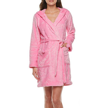 Sleep Chic Womens Plush Robe Long Sleeve Short Length