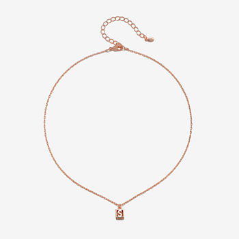 Bijoux Bar Rose Tone Initial 16 Inch Link Cube Pendant Necklace
