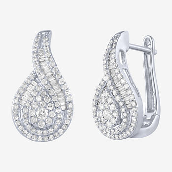 Diamond Blossom 1 CT. T.W. Genuine White Diamond 10K White Gold Pear Drop Earrings