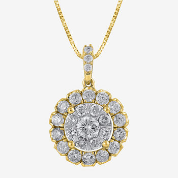 Diamond Blossom Womens 1 CT. T.W. Genuine White Diamond 10K Gold Pendant Necklace
