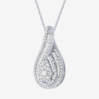Diamond Blossom Womens 1 CT. T.W. Genuine White Diamond 10K White Gold Pear Pendant Necklace