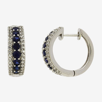 Lab Created Blue Sapphire Sterling Silver Hoop Earrings