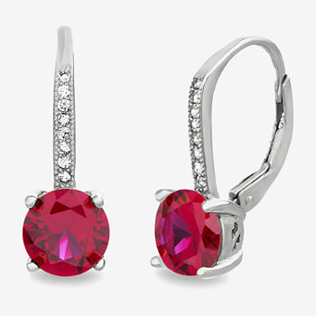 Silver Treasures Lab Created Ruby & Cubic Zirconia Sterling Silver Drop Earrings